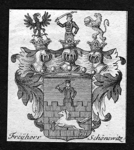Freyherr Schönowitz - Schönowitz Schoenowitz Wappen Adel coat of arms heraldry Heraldik Kupferstich