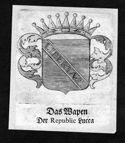 Das Wapen der Republic Lucca - Lucca Wappen Adel coat of arms heraldry Heraldik Kupferstich