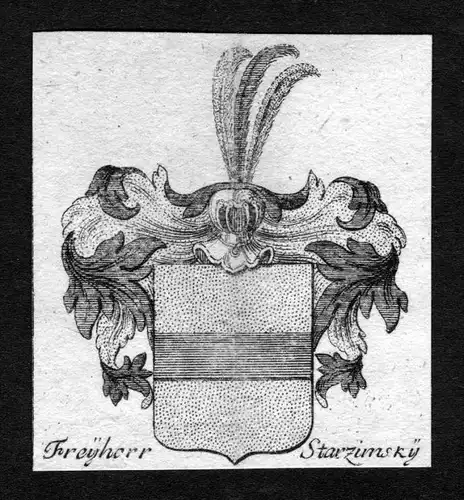 Freyherr Starzimsky - Starzimsky Starzimski Wappen Adel coat of arms heraldry Heraldik Kupferstich