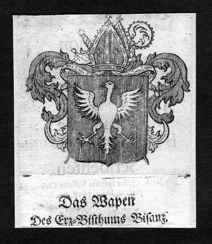Das Wapen des Erz-Bisthums Bisanz - Bisanz Besancon Wappen Adel coat of arms heraldry Heraldik Kupferstich