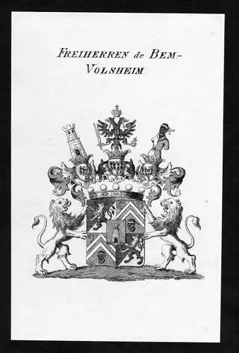 Freiherren de Bem-Volsheim - Volsheim Wappen Adel coat of arms heraldry Heraldik Kupferstich