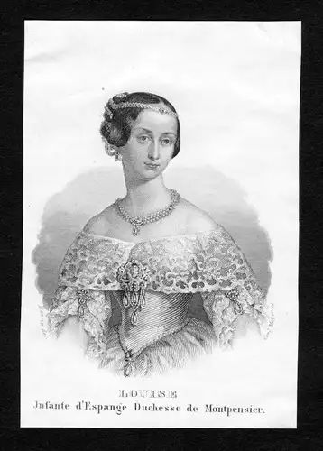 Louise Infante d'Espagne Duchesse de Montpensier - Luisa Fernanda de Borbon duquesa Montpensier Portrait  engr