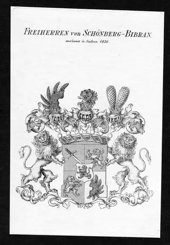 Freiherren von Schönberg-Bibran anerkannt in Sachsen 1836 - Schönberg-Bibran Schoenberg-Bibran Wappen Adel c