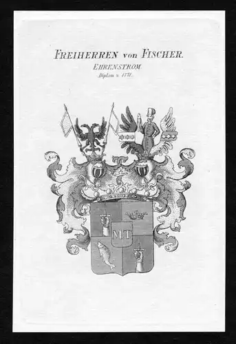 Freiherren von Fischer - Fischer Ehrenstrom Wappen Adel coat of arms heraldry Heraldik Kupferstich
