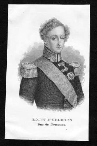 Louis d'Orleans Duc de Nemours - Louis d'Orleans Duc de Nemours Portrait  engraving