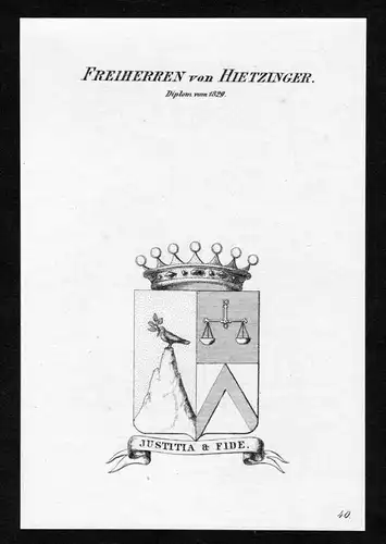 Freiherren von Hietzinger - Hietzinger Wappen Adel coat of arms heraldry Heraldik Kupferstich