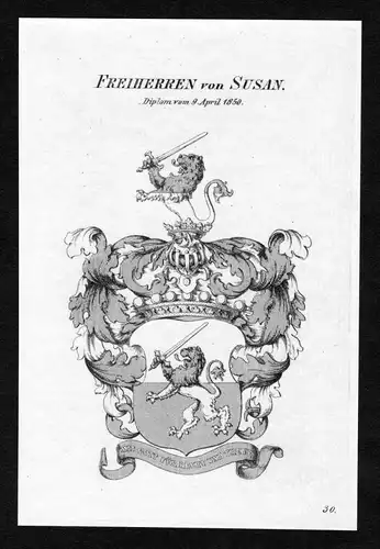 Freiherren von Susan - Susan Wappen Adel coat of arms heraldry Heraldik Kupferstich