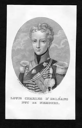 Louis Charles d'Orleans Duc de Nemours - Louis d'Orleans Duc Nemours Portrait  engraving gravure