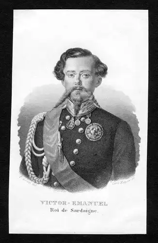 Victor-Emanuel Roi de Sardaigne - Vittorio Emanuele II di Savoia Re Italia Portrait  engraving