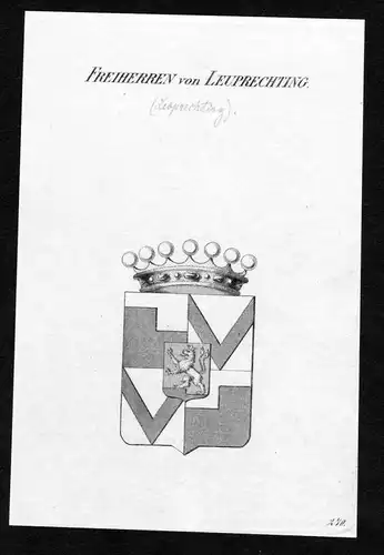 Freiherren von Leuprechting - Leoprechting Wappen Adel coat of arms heraldry Heraldik Kupferstich