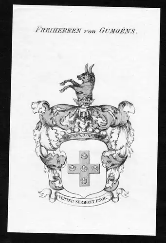 Freiherren von Gumoens - Gumoens Goumoens Wappen Adel coat of arms heraldry Heraldik Kupferstich