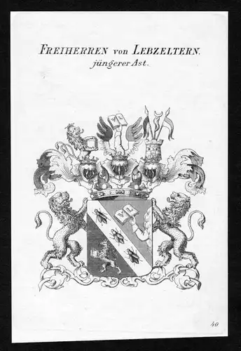 Freiherren von Lebzeltern, jüngerer Ast - Lebzeltern Wappen Adel coat of arms heraldry Heraldik Kupferstich