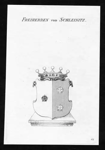 Freiherren von Schleinitz - Schleinitz Wappen Adel coat of arms heraldry Heraldik Kupferstich