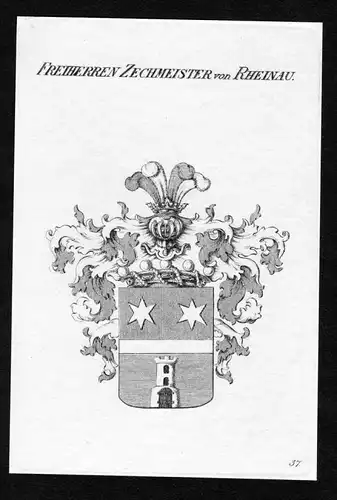 Freiherren Zechmeister von Rheinau - Zechmeister von Rheinau Wappen Adel coat of arms heraldry Heraldik Kupfer