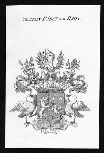 Grafen Raday von Ráda - Raday von Rada Wappen Adel coat of arms heraldry Heraldik Kupferstich