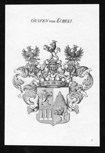 Grafen von Echeli - Echeli Wappen Adel coat of arms Kupferstich  heraldry Heraldik