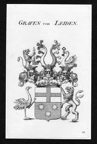 Grafen von Leiden - Leiden Wappen Adel coat of arms Kupferstich  heraldry Heraldik