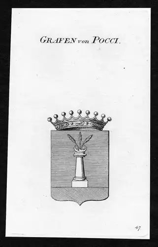 Grafen von Pocci - Pocci Wappen Adel coat of arms Kupferstich  heraldry Heraldik