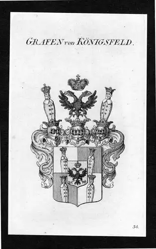Grafen von Königsfeld - Königsfeld Koenigsfeld Wappen Adel coat of arms Kupferstich  heraldry Heraldik