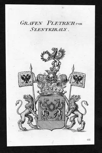 Grafen Pletrich von Szentkiraly - Pletrich von Szentkiraly Wappen Adel coat of arms Kupferstich  heraldry Hera