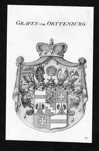Grafen von Orttenburg - Ortenburg Wappen Adel coat of arms Kupferstich  heraldry Heraldik