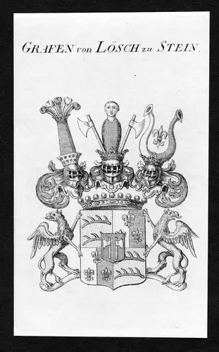 Grafen von Lösch zu Stein - Lösch Loesch zu Stein Wappen Adel coat of arms Kupferstich  heraldry Heraldik