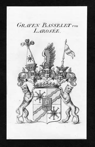 Grafen Basselet von Larosee - Basselet von La Rosee Wappen Adel coat of arms Kupferstich  heraldry Heraldik