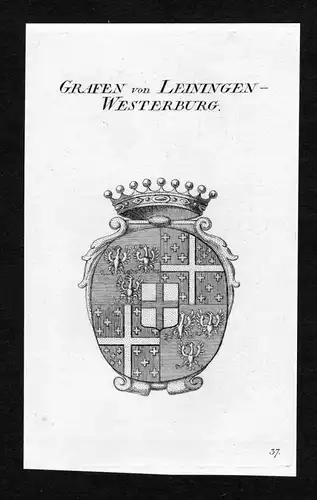 Grafen von Leiningen-Westerburg - Leiningen-Westerburg Wappen Adel coat of arms Kupferstich  heraldry Heraldik