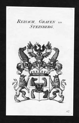 Reisach, Grafen zu Steinberg - Reisach Steinberg Wappen Adel coat of arms Kupferstich  heraldry Heraldik
