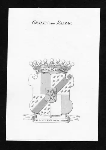 Grafen von Ranzau - Ranzau Wappen Adel coat of arms Kupferstich  heraldry Heraldik