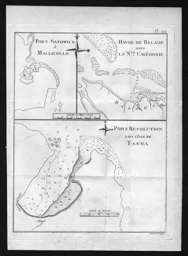 Port Sadwich a Mallicollo .. - Malakula Nouvelle Caledonie Tanna Pacific Ocean Kupferstich