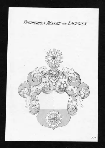 Freiherren Müller von Lauingen - Müller Mueller von Lauingen Wappen Adel coat of arms Kupferstich  heraldry