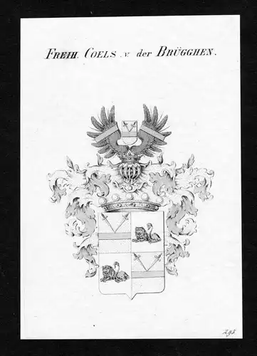 Freih. Coels v. der Brügghen - Coels Coèls Brügghen Bruegghen Wappen Adel coat of arms Kupferstich  heraldr