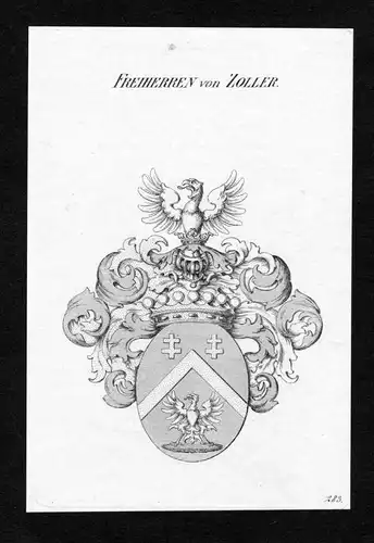 Freiherren von Zoller - Zoller Wappen Adel coat of arms Kupferstich  heraldry Heraldik