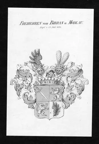 Freiherren von Bibran u. Modlau - Bibran-Modlau Wappen Adel coat of arms Kupferstich  heraldry Heraldik
