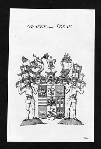 Grafen von Seeau - Seeau Wappen Adel coat of arms Kupferstich  heraldry Heraldik