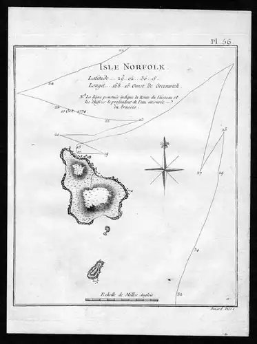 Isle Norfolk - Norfolk Island Norfk Ailen Australia map Karte Kupferstich
