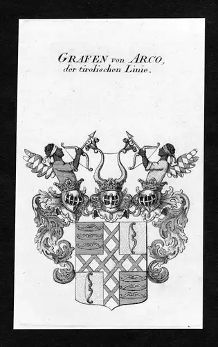 Grafen von Arco, der tirolischen Linie - Arco Wappen Adel coat of arms Kupferstich  heraldry Heraldik