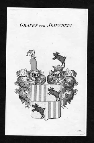 Grafen von Seinsheim - Seinsheim Wappen Adel coat of arms Kupferstich  heraldry Heraldik