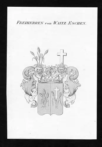 Freiherren von Waitz-Eschen - Waitz von Eschen Wappen Adel coat of arms Kupferstich  heraldry Heraldik