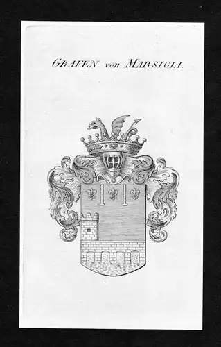 Grafen von Marsigli - Marsigli Wappen Adel coat of arms Kupferstich  heraldry Heraldik