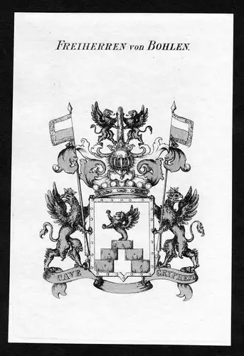 Freiherren von Bohlen - Bohlen Wappen Adel coat of arms Kupferstich  heraldry Heraldik