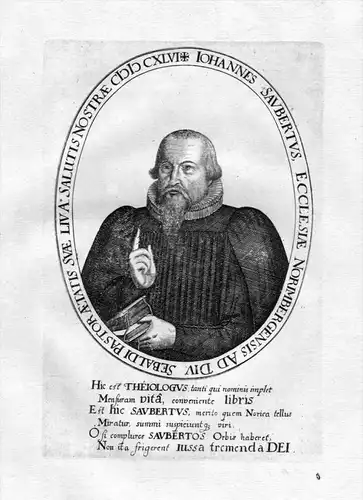 "Iohannes Saubertus Norimbergensis" - Johannes Saubert Nürnberg Altdorf Theologe Portrait Kupferstich antique print