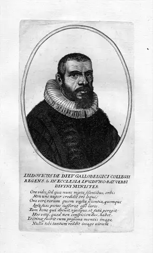 Ludovicus de Diev. Gallobelgici - Ludwig de Dieu Vlissingen Theologe Portrait Kupferstich