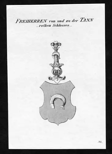 Freiherren von und zu Tann - rothen Schlosses - - Tann Wappen Adel coat of arms Kupferstich  heraldry Heraldik