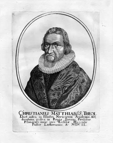 Christianus Matthias - Christian Matthias Meldorf Theologe Portrait Kupferstich