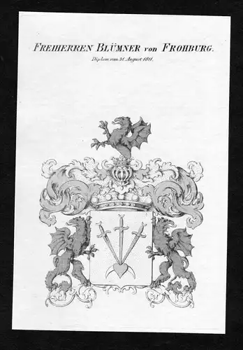 Freiherren Blümner von Frohburg - Blümner Bluemner von Frohburg Wappen Adel coat of arms Kupferstich  herald