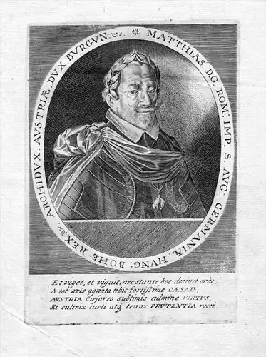 "Matthias D.G. Rom. Imp." - Matthias I Holy Roman Emperor Portrait Kupferstich antique print
