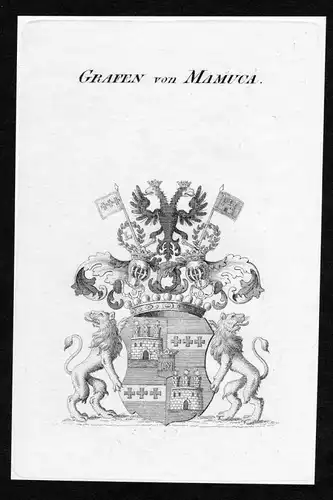 Grafen von Mamuca - Mamuca Wappen Adel coat of arms Kupferstich  heraldry Heraldik