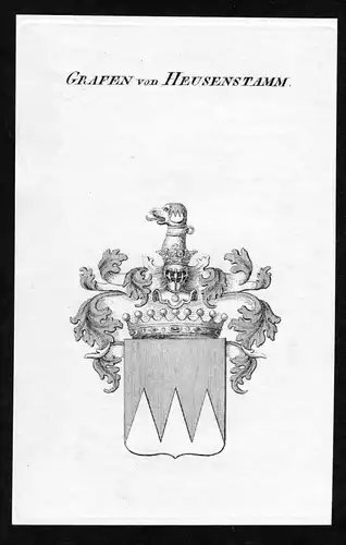 Grafen von Heusenstamm - Heusenstamm Wappen Adel coat of arms Kupferstich  heraldry Heraldik